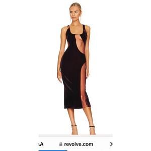 NBD Revolve Arsha Midi Dress Large L Velvet Party Burgundy Red Sexy Cut Out Mesh